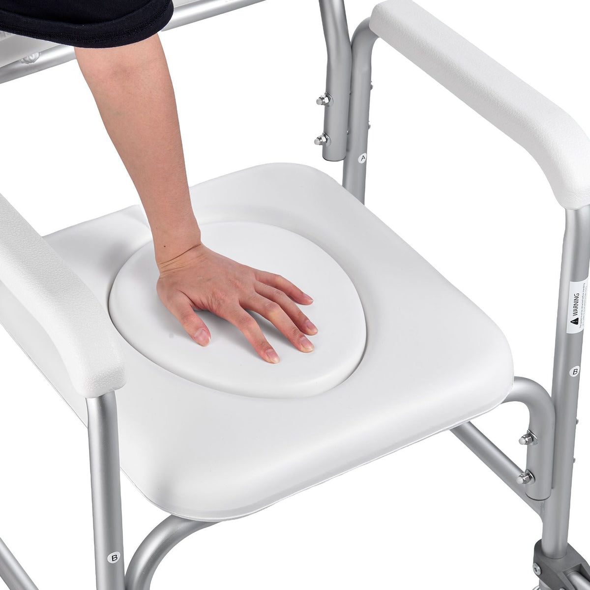 Bedside Commode Chair with Wheels, 350 lbs Capacity, 4-in-1 Portable Toilet and Raised Toilet Seat with Padded Seat/Backrest/Flip-up Footrest, Detachable 5L Bucket, Shower Wheelchair for Seniors