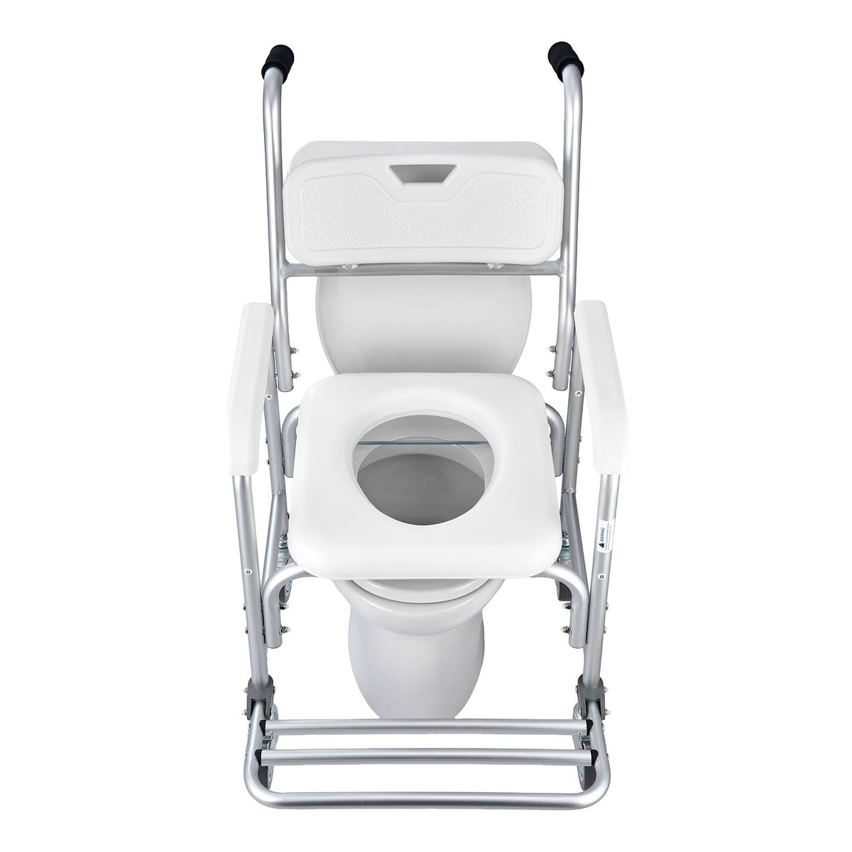 Bedside Commode Chair with Wheels, 350 lbs Capacity, 4-in-1 Portable Toilet and Raised Toilet Seat with Padded Seat/Backrest/Flip-up Footrest, Detachable 5L Bucket, Shower Wheelchair for Seniors