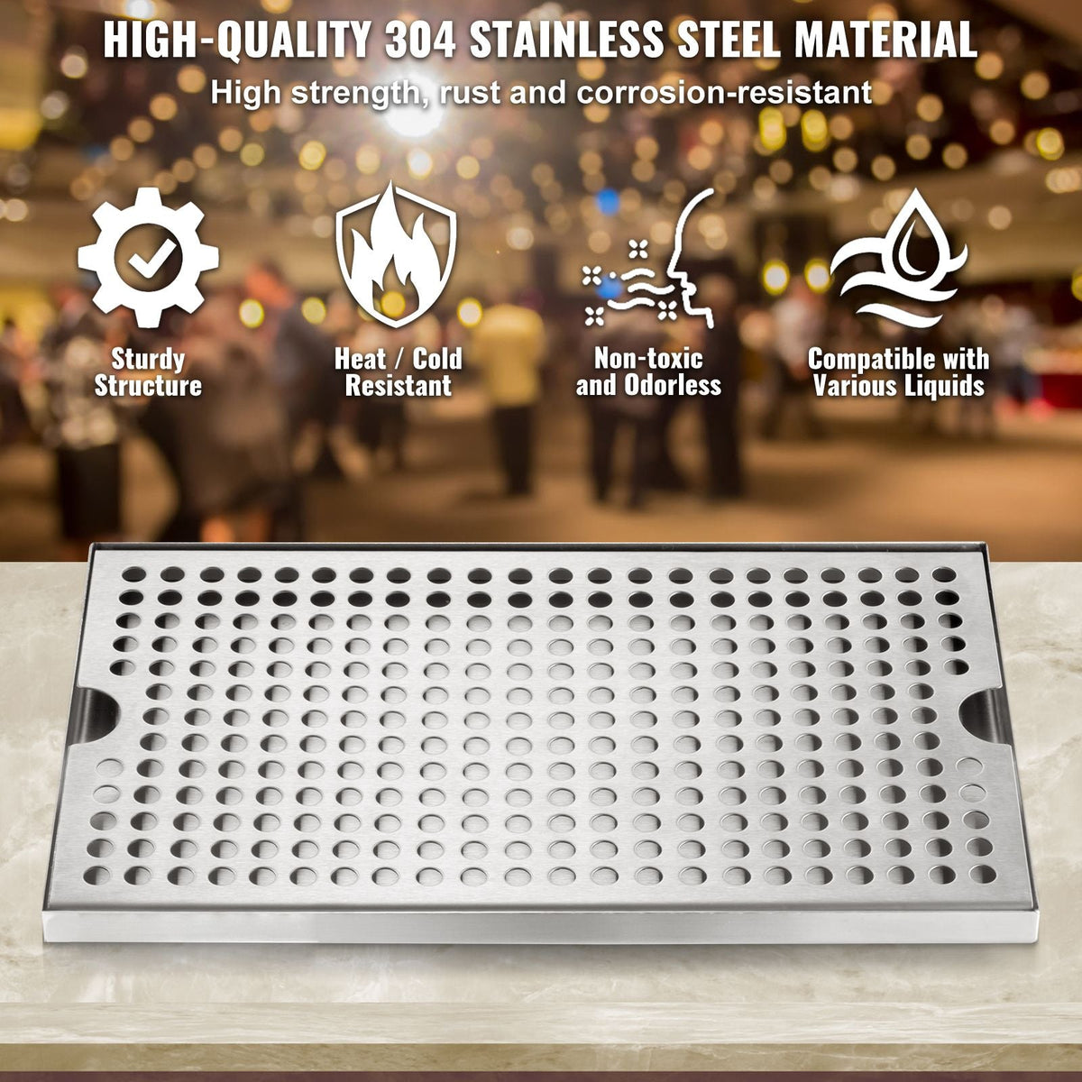 Beer Drip Tray, 304 Stainless Steel Kegerator Drip Trays with 4 Non-Slip Rubber Pads and Detachable Cover, Heat / Cold Resistant Beer Tower Drip Pan for Bar Restaurant Coffee Shop Home