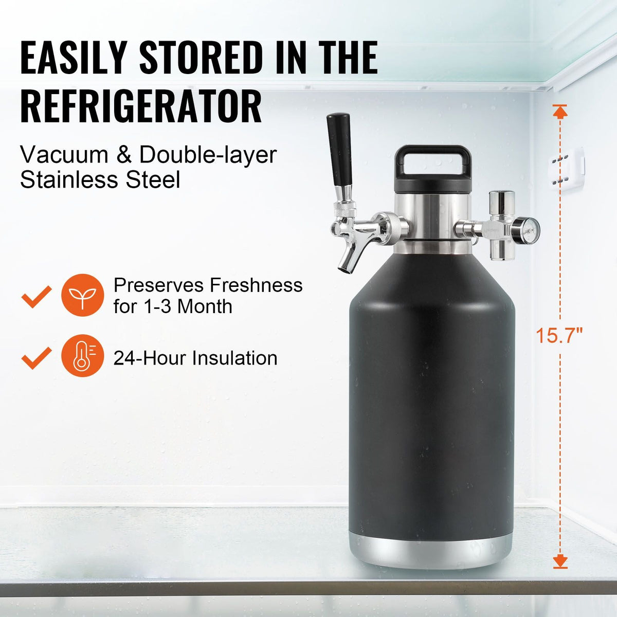 Beer Growler Tap System, 128Oz 4L Mini Keg, 304 Stainless Steel Pressurized Beer Growler, Keg Growler with Pressure Display, CO2 Regulator Faucet, Leak-Proof Ring For Draft, Homebrew, Craft Beer