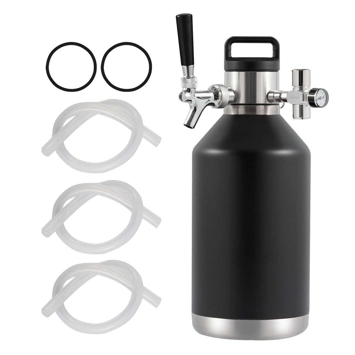 Beer Growler Tap System, 128Oz 4L Mini Keg, 304 Stainless Steel Pressurized Beer Growler, Keg Growler with Pressure Display, CO2 Regulator Faucet, Leak-Proof Ring For Draft, Homebrew, Craft Beer