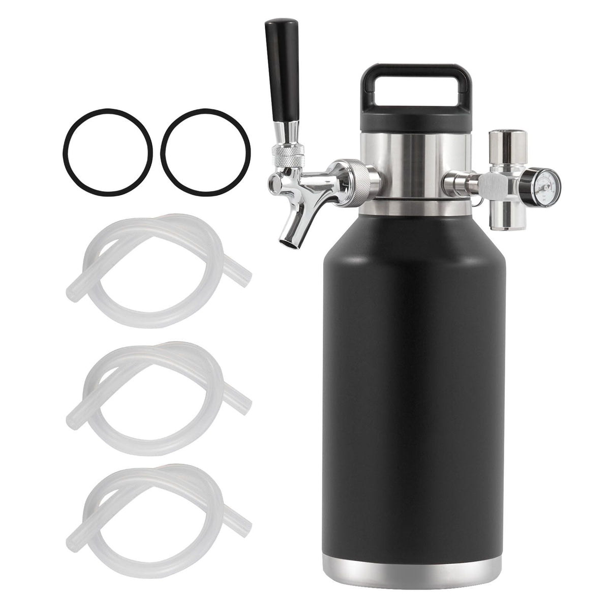 Beer Growler Tap System, 64Oz 1.89L Mini Keg, 304 Stainless Steel Pressurized Beer Growler, Keg Growler with Pressure Display, CO2 Regulator Faucet, Leak-Proof Ring For Draft Homebrew Craft Beer