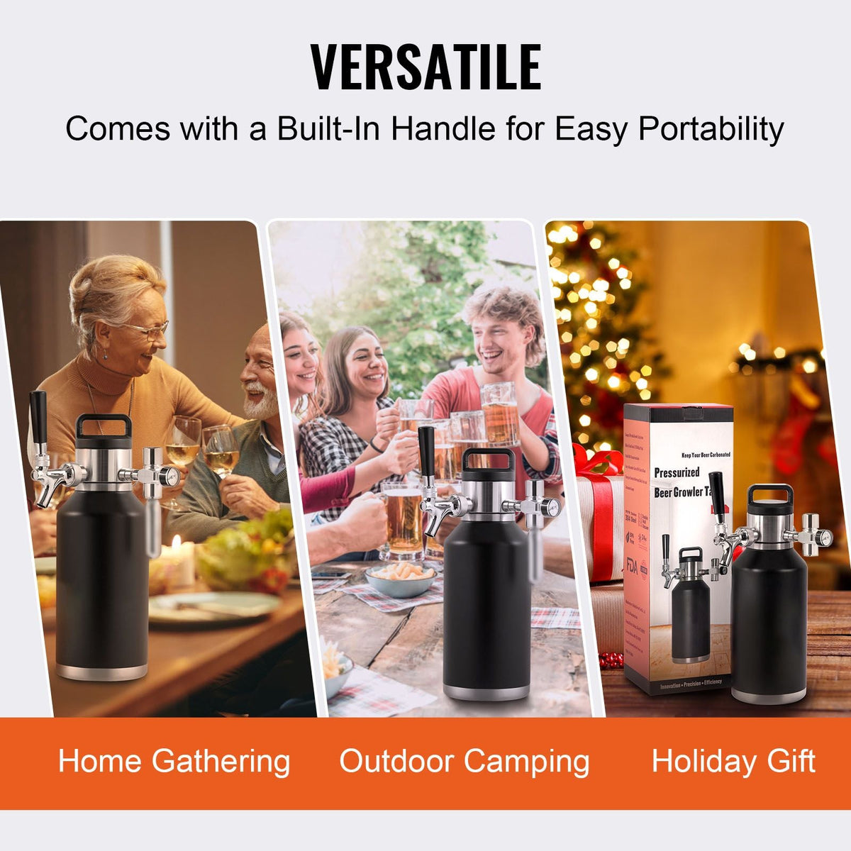 Beer Growler Tap System, 64Oz 1.89L Mini Keg, 304 Stainless Steel Pressurized Beer Growler, Keg Growler with Pressure Display, CO2 Regulator Faucet, Leak-Proof Ring For Draft Homebrew Craft Beer