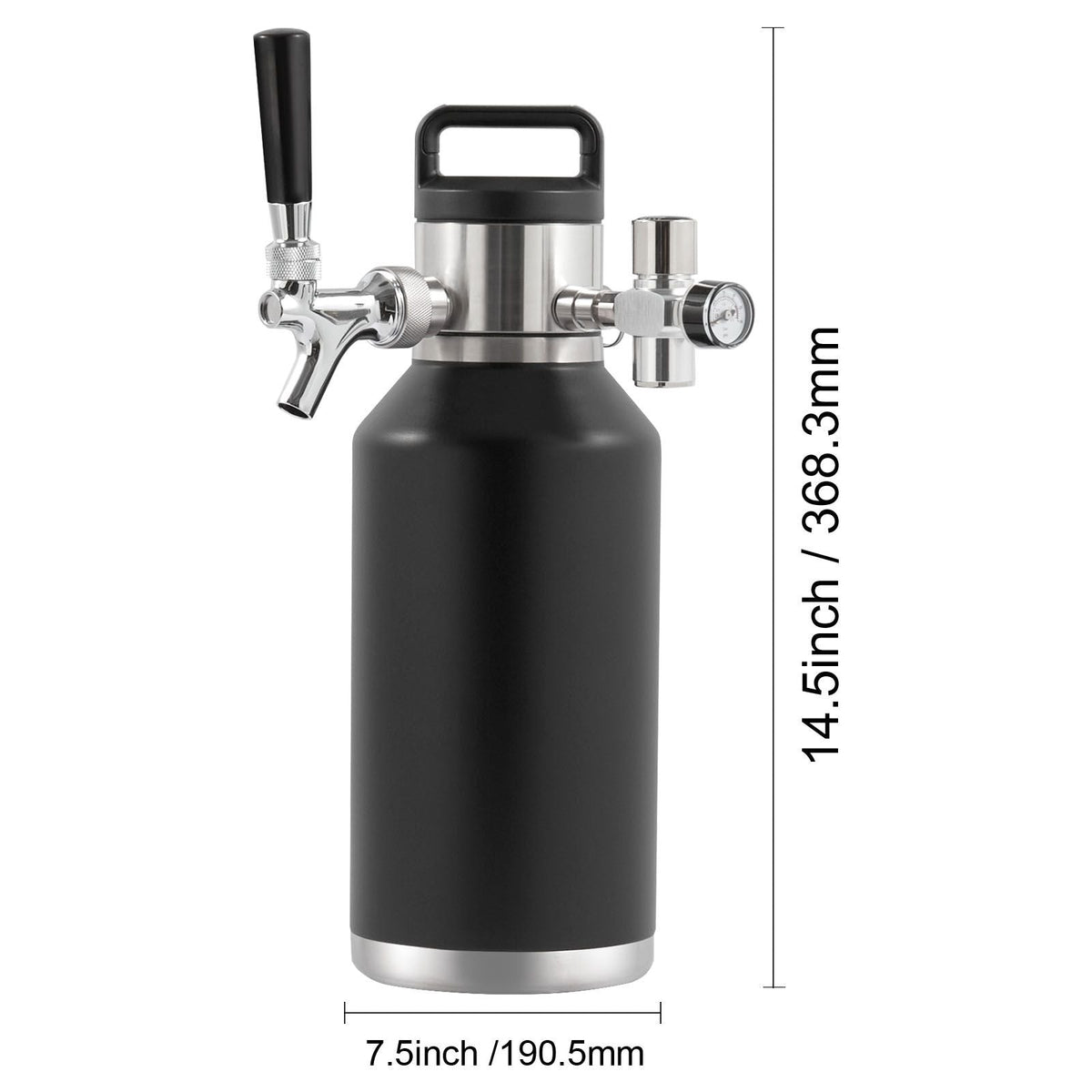 Beer Growler Tap System, 64Oz 1.89L Mini Keg, 304 Stainless Steel Pressurized Beer Growler, Keg Growler with Pressure Display, CO2 Regulator Faucet, Leak-Proof Ring For Draft Homebrew Craft Beer