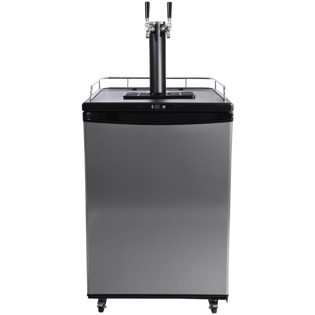 Beer Kegerator, Dual Tap Draft Beer Dispenser, CO2 Cylinder, Drip Tray & Rail, 32 Fahrenheit - 75.2 Fahrenheit Temperature Control, Holds 1/6, 1/4, 1/2 Barrels, Black