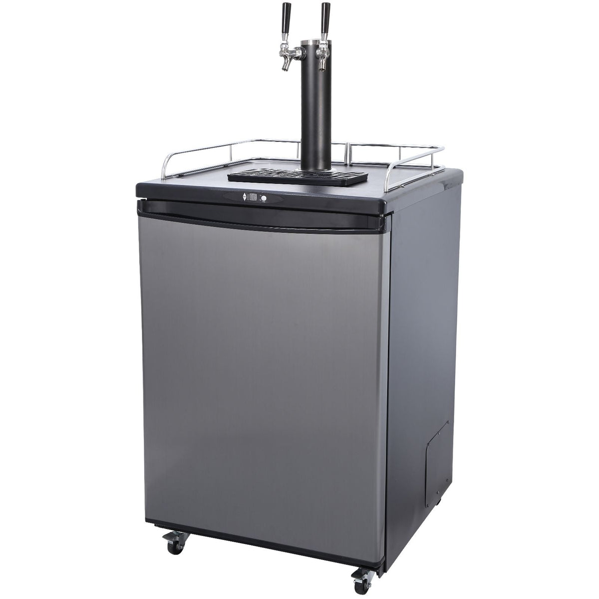 Beer Kegerator, Dual Tap Draft Beer Dispenser, CO2 Cylinder, Drip Tray & Rail, 32 Fahrenheit - 75.2 Fahrenheit Temperature Control, Holds 1/6, 1/4, 1/2 Barrels, Black