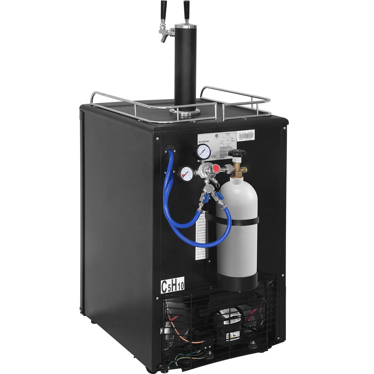 Beer Kegerator, Dual Tap Draft Beer Dispenser, Full Size Keg Refrigerator with CO2 Cylinder, Shelves, Drip Tray & Rail, 32 - 50 Fahrenheit Temperature Control, Hold 1/6, 1/4, 1/2 Barrels, Black