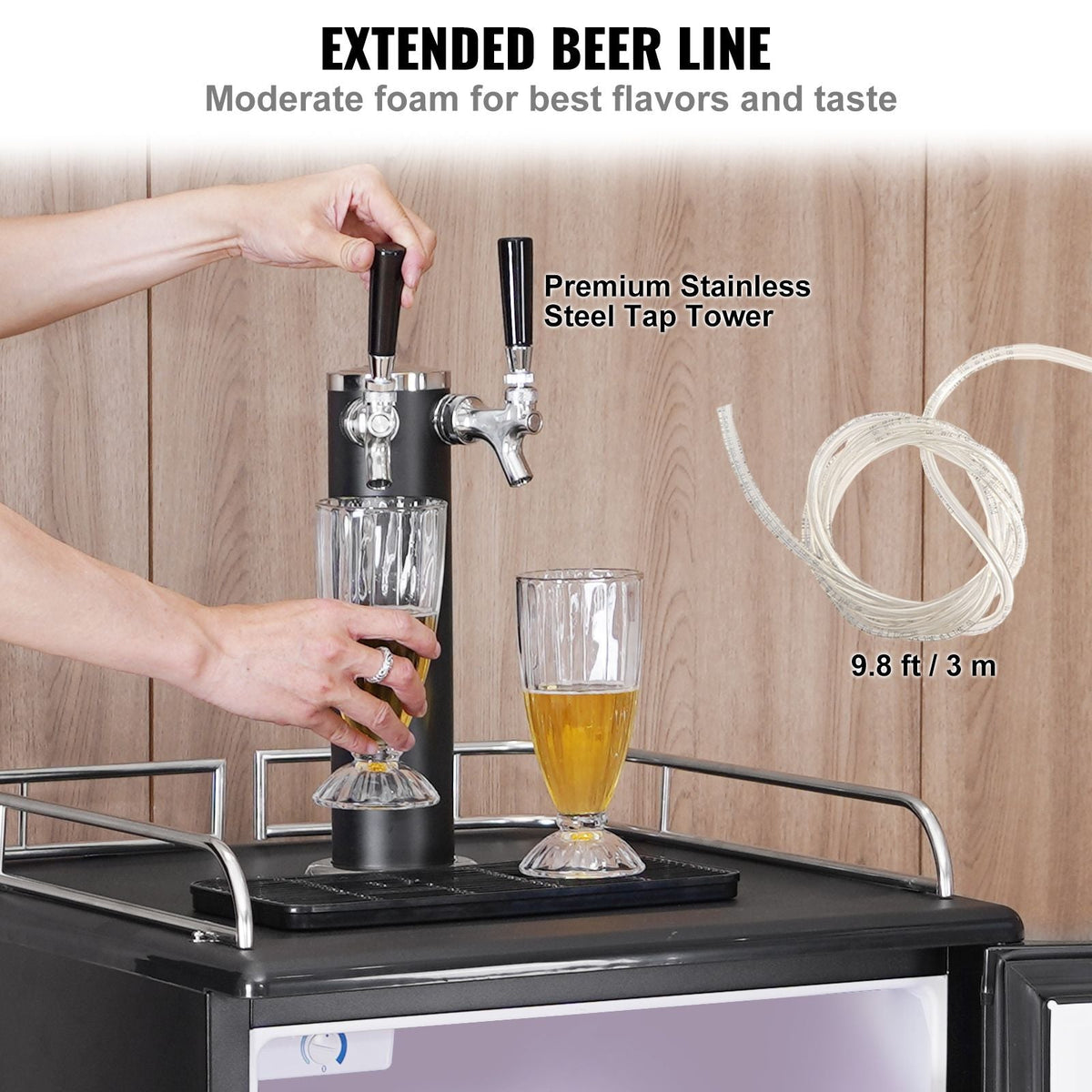 Beer Kegerator, Dual Tap Draft Beer Dispenser, Full Size Keg Refrigerator with CO2 Cylinder, Shelves, Drip Tray & Rail, 32 - 50 Fahrenheit Temperature Control, Hold 1/6, 1/4, 1/2 Barrels, Black