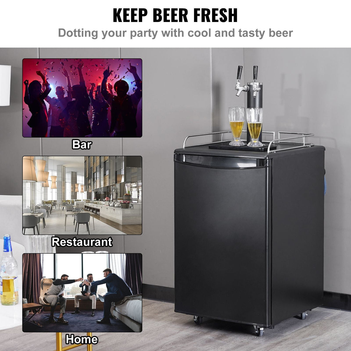 Beer Kegerator, Dual Tap Draft Beer Dispenser, Full Size Keg Refrigerator with CO2 Cylinder, Shelves, Drip Tray & Rail, 32 - 50 Fahrenheit Temperature Control, Hold 1/6, 1/4, 1/2 Barrels, Black