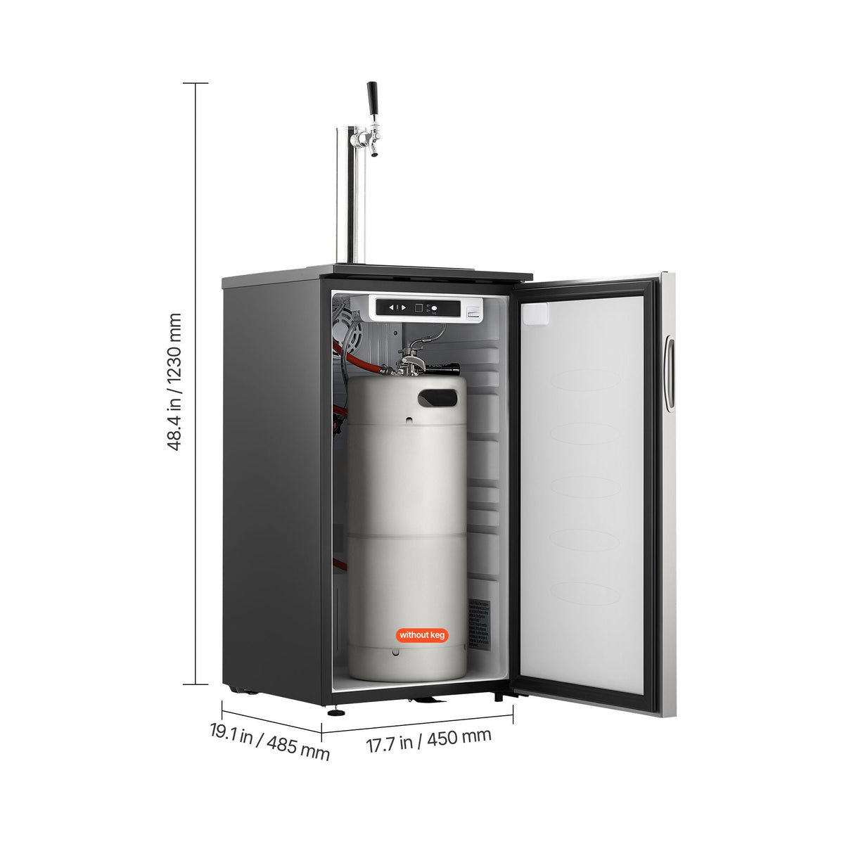 Beer Kegerator, Single Tap Commercial Draft Beer Dispenser for D system, Refrigerator With Shelves, Hold 1 Sixth Keg, 2.5lbs CO2 Tank, 92L