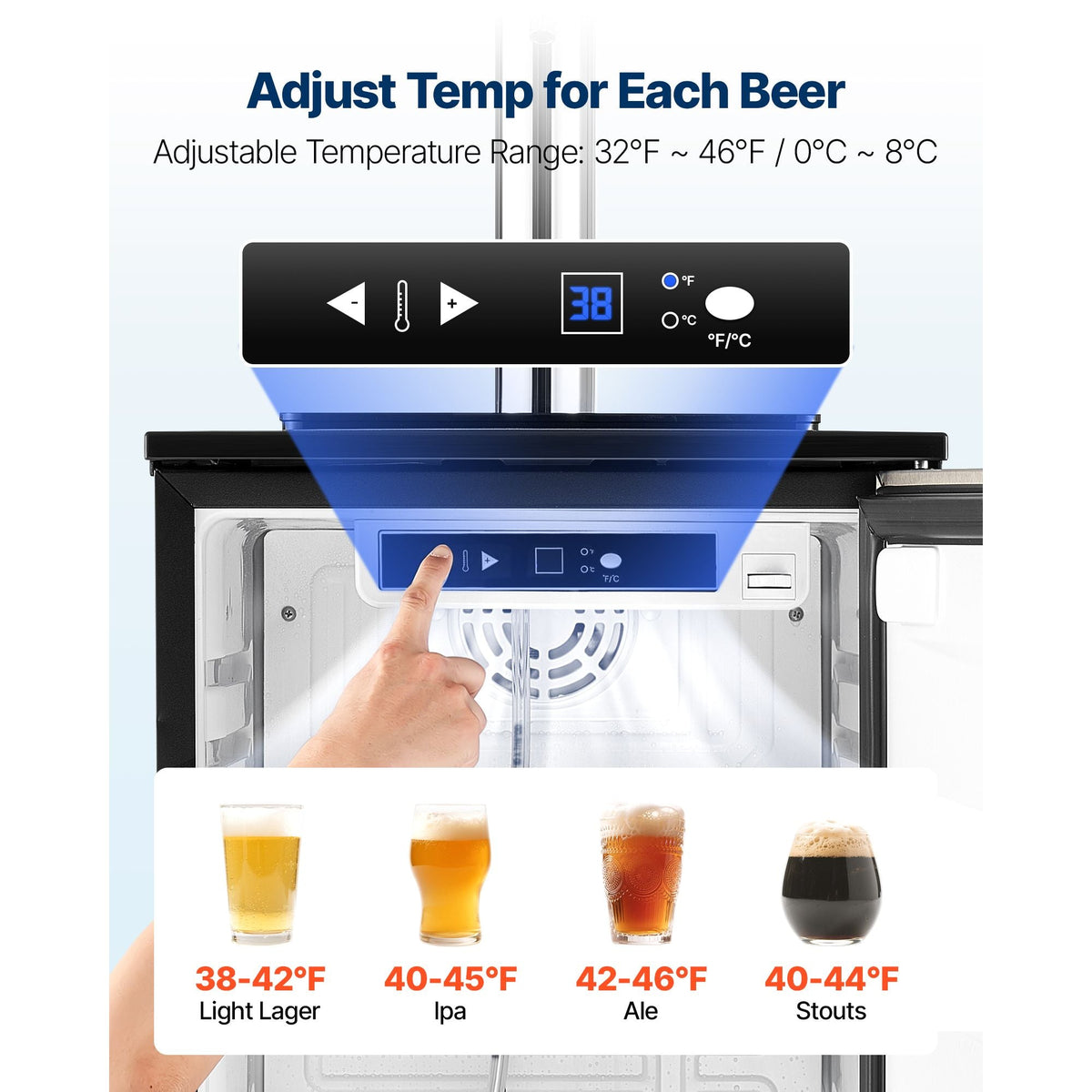 Beer Kegerator, Single Tap Commercial Draft Beer Dispenser for D system, Refrigerator With Shelves, Hold 1 Sixth Keg, 2.5lbs CO2 Tank, 92L