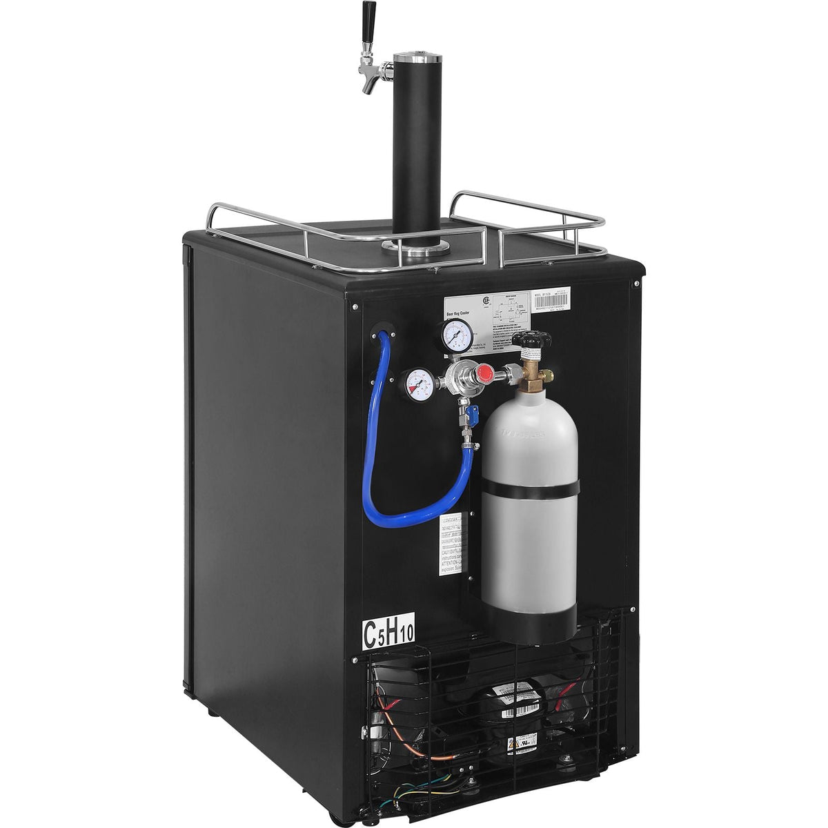 Beer Kegerator, Single Tap Draft Beer Dispenser, CO2 Cylinder, Drip Tray & Rail, 32 Fahrenheit - 50 Fahrenheit Temperature Control, Holds 1/6, 1/4, 1/2 Barrels, Black