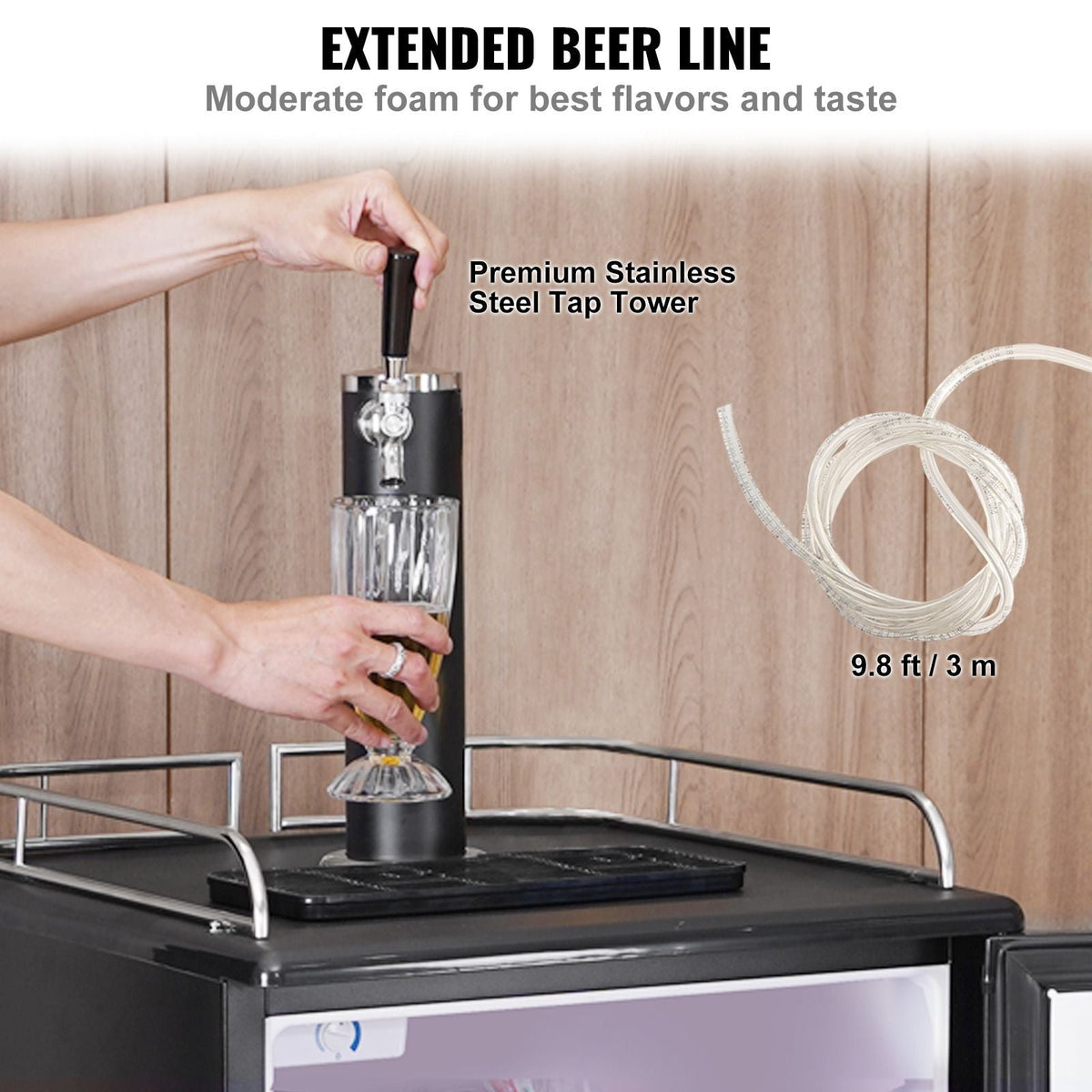 Beer Kegerator, Single Tap Draft Beer Dispenser, CO2 Cylinder, Drip Tray & Rail, 32 Fahrenheit - 50 Fahrenheit Temperature Control, Holds 1/6, 1/4, 1/2 Barrels, Black