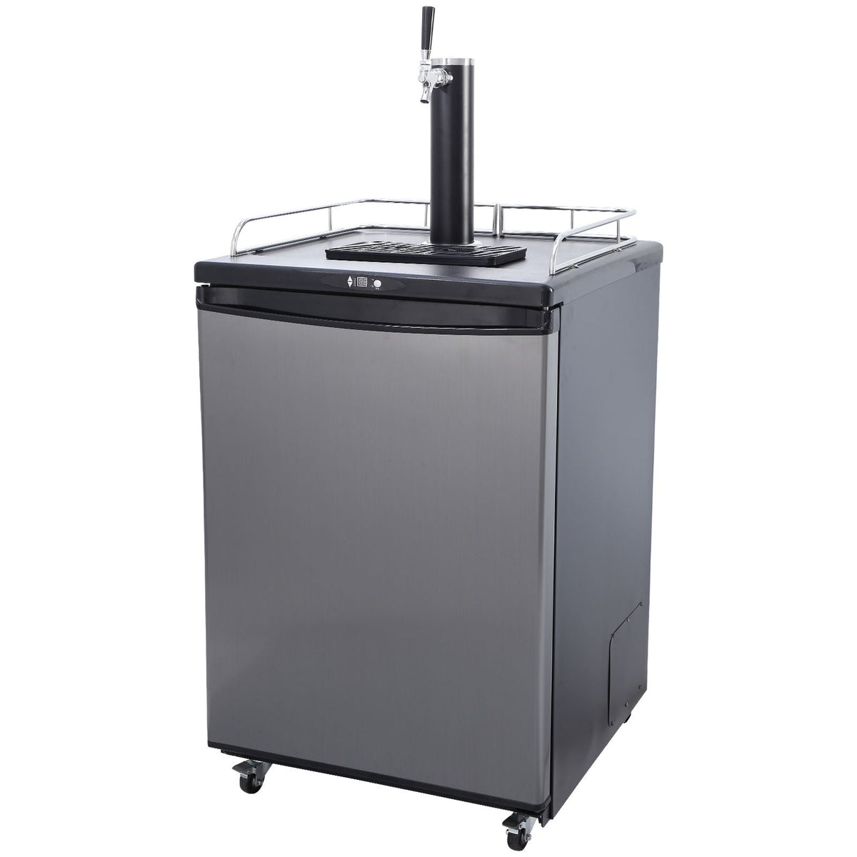 Beer Kegerator, Single Tap Draft Beer Dispenser, CO2 Cylinder, Drip Tray & Rail, 32 Fahrenheit - 75.2 Fahrenheit Temperature Control, Holds 1/6, 1/4, 1/2 Barrels, Silver