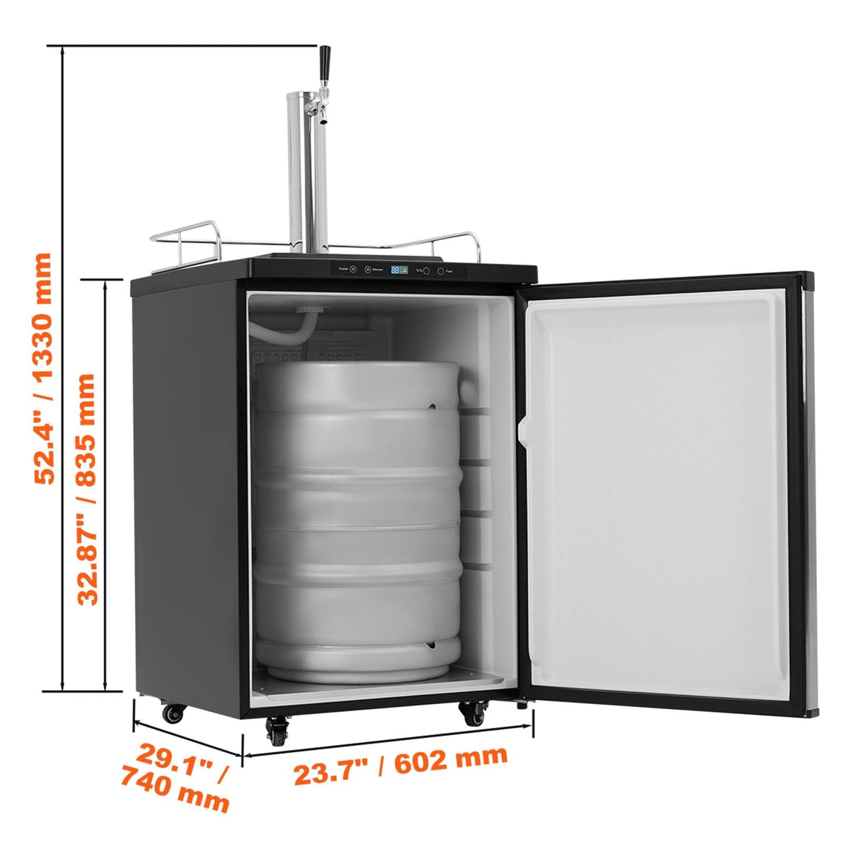 Beer Kegerator, Single Tap Draft Beer Dispenser, Full Size Keg Refrigerator With Shelf, CO2 Tank(No Gas), Drip Tray & Rail, 23 Fahrenheit - 82.4 Fahrenheit Temperature Control, 162L, Silver