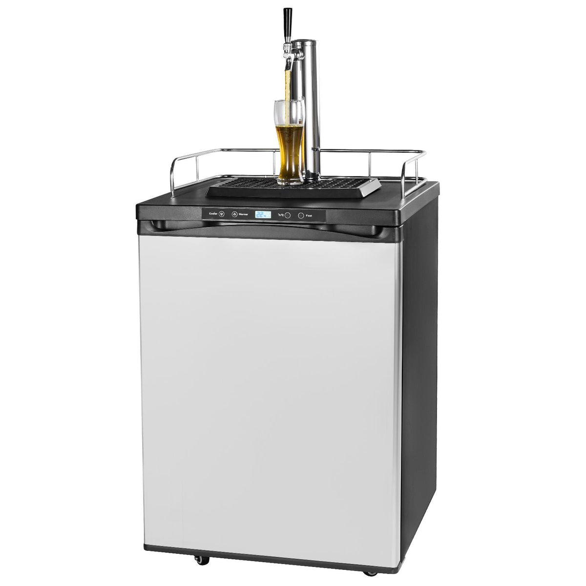 Beer Kegerator, Single Tap Draft Beer Dispenser, Full Size Keg Refrigerator With Shelf, CO2 Tank(No Gas), Drip Tray & Rail, 23 Fahrenheit - 82.4 Fahrenheit Temperature Control, 162L, Silver