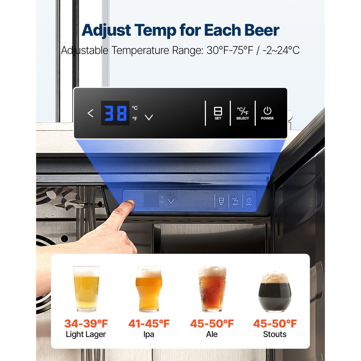 Beer Kegerator, Triple Tap Commercial Draft Beer Dispenser for D system, Full Size Keg Refrigerator with 5lbs CO2 Tank, Hold 3 Sixth / 2 Slim / 3 Ball lock keg, 160L