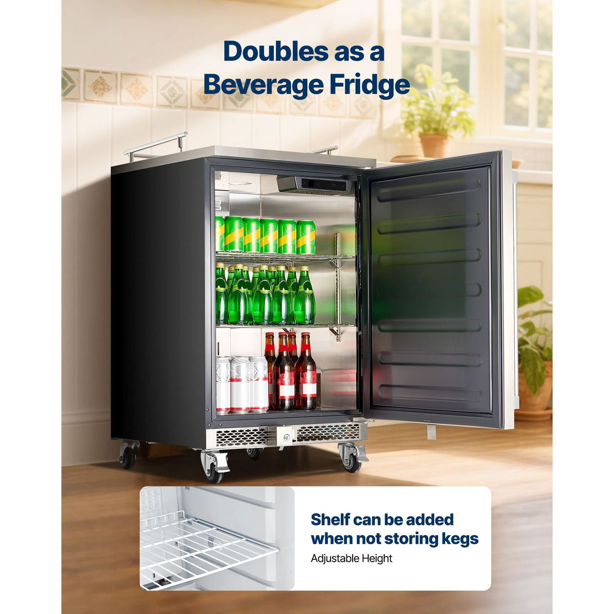 Beer Kegerator, Triple Tap Commercial Draft Beer Dispenser for D system, Full Size Keg Refrigerator with 5lbs CO2 Tank, Hold 3 Sixth / 2 Slim / 3 Ball lock keg, 160L