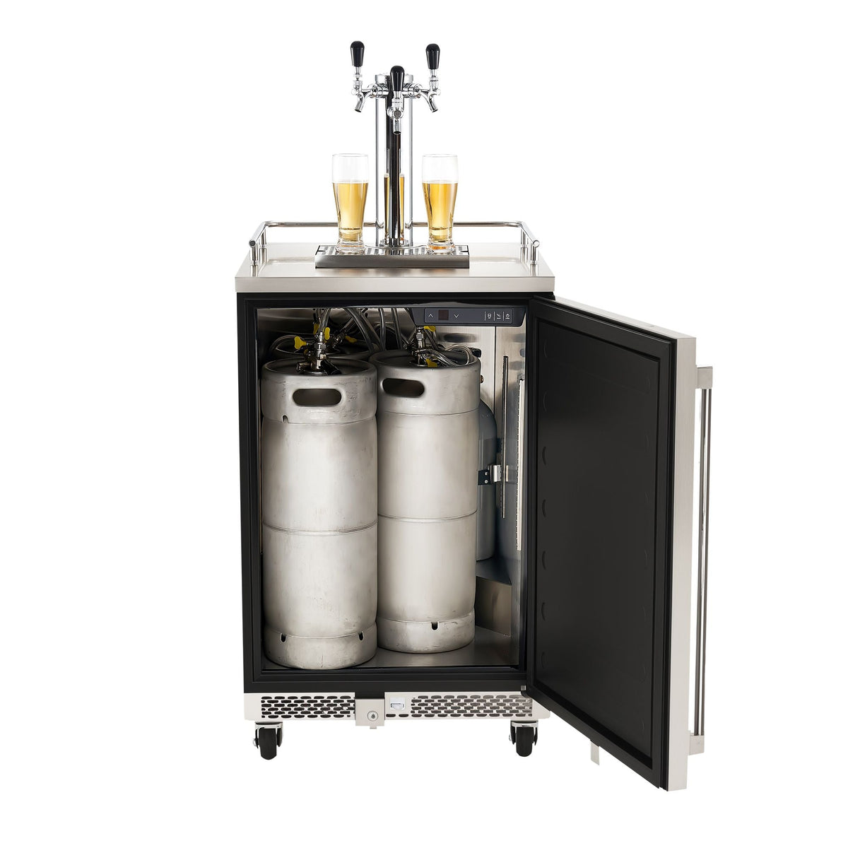 Beer Kegerator, Triple Tap Commercial Draft Beer Dispenser for D system, Full Size Keg Refrigerator with 5lbs CO2 Tank, Hold 3 Sixth / 2 Slim / 3 Ball lock keg, 160L