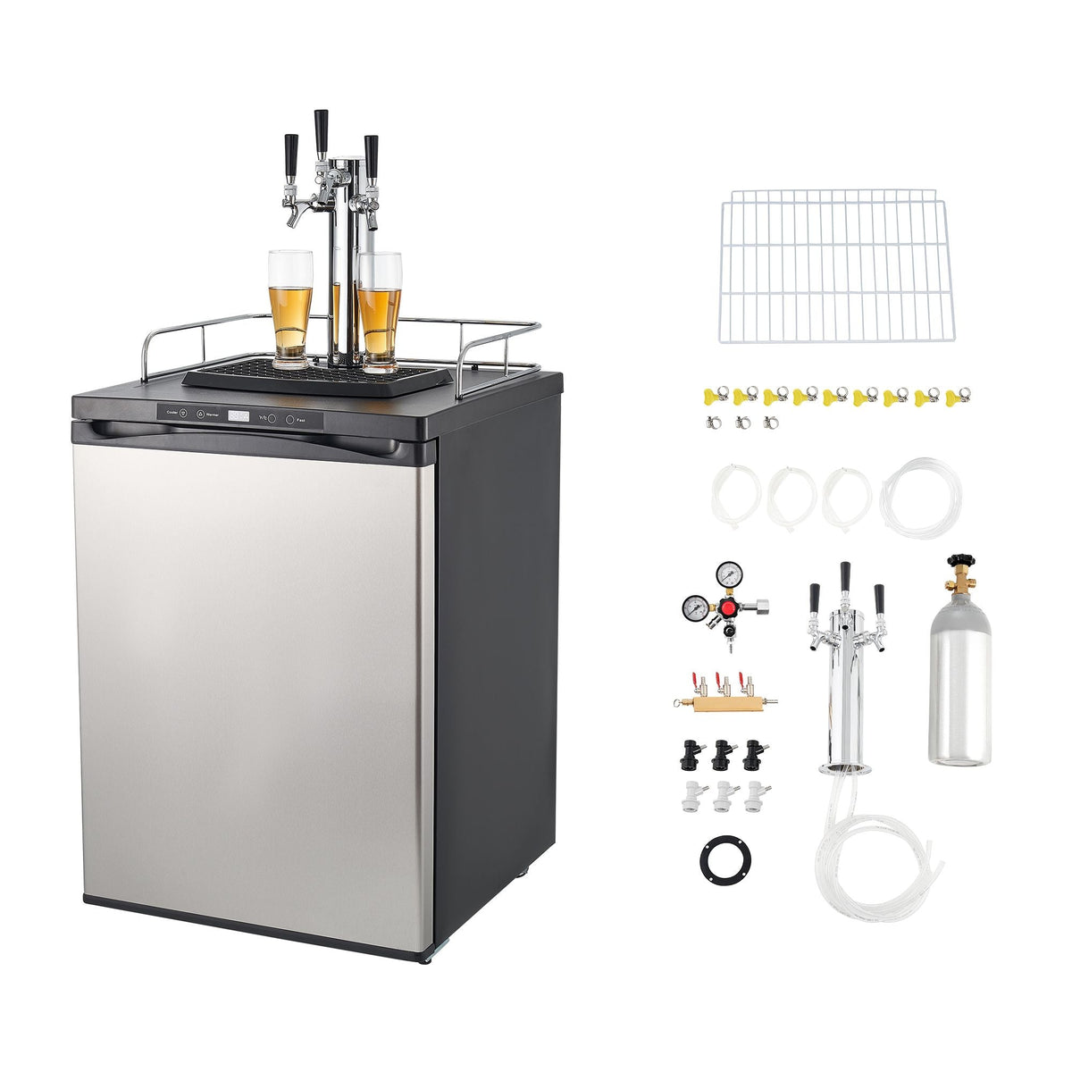 Beer Kegerator, Triple Tap Home Draft Beer Dispenser for Ball Lock, Full Size Keg Refrigerator with 5lbs CO2 Tank, Hold 2 Sixth / 2 Slim / 3 Ball lock keg, 162L