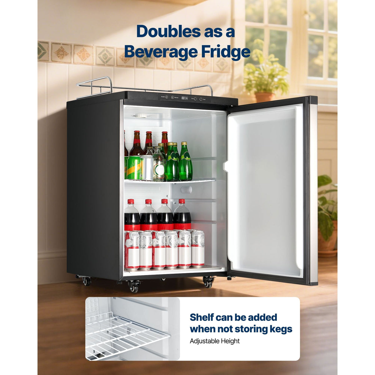 Beer Kegerator, Triple Tap Home Draft Beer Dispenser for Ball Lock, Full Size Keg Refrigerator with 5lbs CO2 Tank, Hold 2 Sixth / 2 Slim / 3 Ball lock keg, 162L