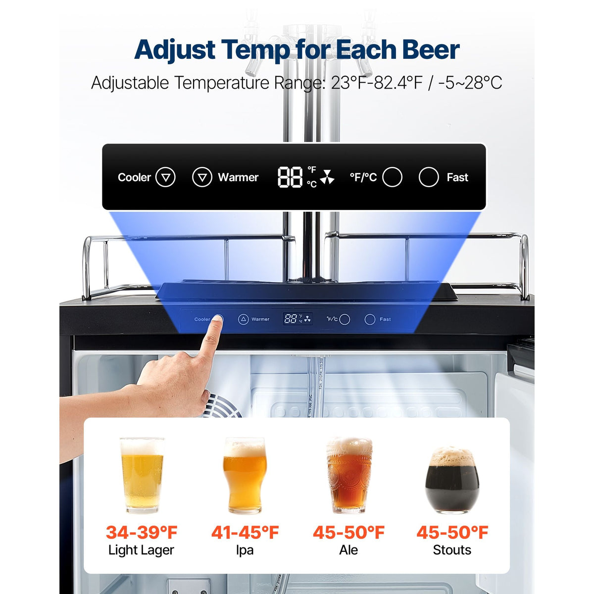 Beer Kegerator, Triple Tap Home Draft Beer Dispenser for Ball Lock, Full Size Keg Refrigerator with 5lbs CO2 Tank, Hold 2 Sixth / 2 Slim / 3 Ball lock keg, 162L