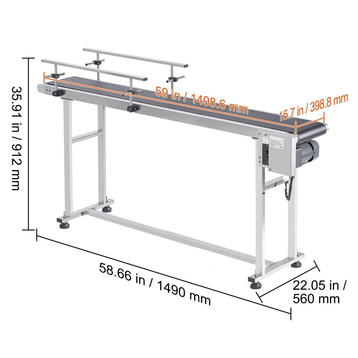 Belt Conveyor, 59 x 15.7 inch Conveyor Table, Heavy Duty Stainless Steel Motorized Belt Conveyor for Inkjet Coding Applications Powered PVC Belt Anti-Static Adjustable Speed (Double Guardrail)