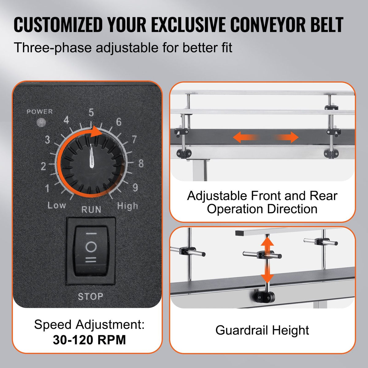 Belt Conveyor, 59 x 15.7 inch Conveyor Table, Heavy Duty Stainless Steel Motorized Belt Conveyor for Inkjet Coding Applications Powered PVC Belt Anti-Static Adjustable Speed (Double Guardrail)