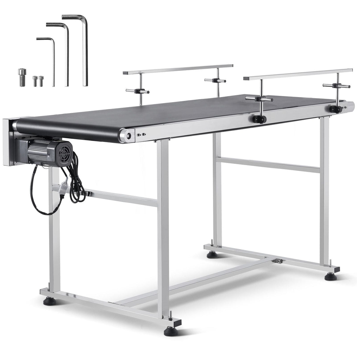 Belt Conveyor, 59 x 23.6 inch Conveyor Table, Heavy Duty Stainless Steel Motorized Belt Conveyor for Inkjet Coding Applications Powered PVC Belt Anti-Static Adjustable Speed (Double Guardrail)