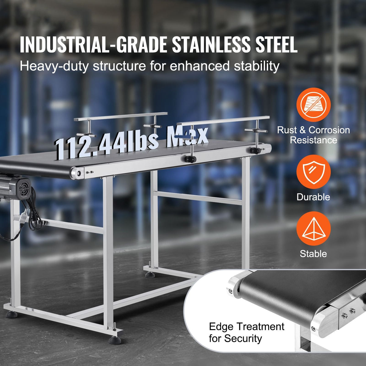 Belt Conveyor, 59 x 23.6 inch Conveyor Table, Heavy Duty Stainless Steel Motorized Belt Conveyor for Inkjet Coding Applications Powered PVC Belt Anti-Static Adjustable Speed (Double Guardrail)