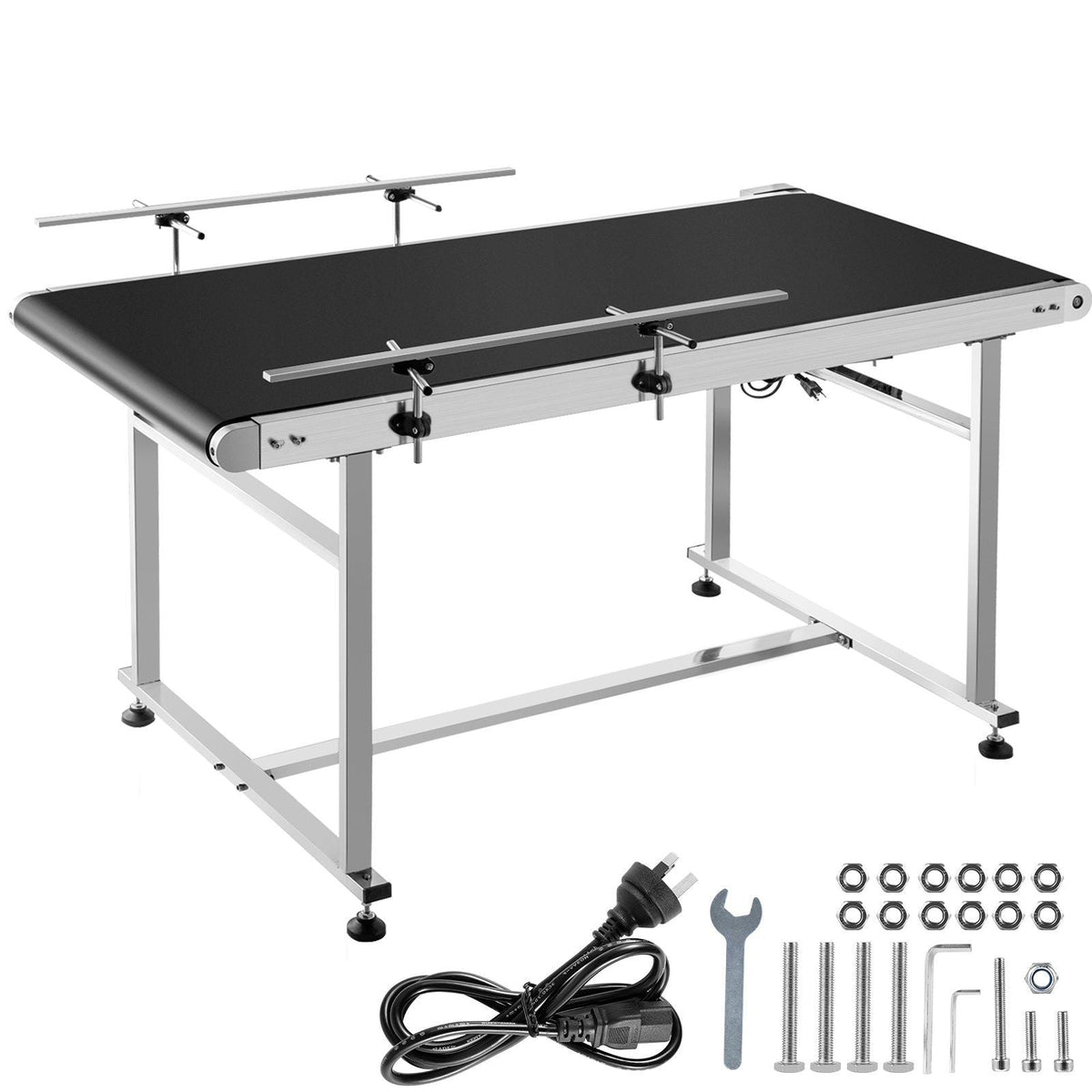 Belt Conveyor Length 59-Inch, PVC Conveyor Belt Width 19.7-Inch, Motorized Conveyor Industrial Transport Conveyor with Double Guardrails Anti-static Adjustable Conveyor Table Electric Handling