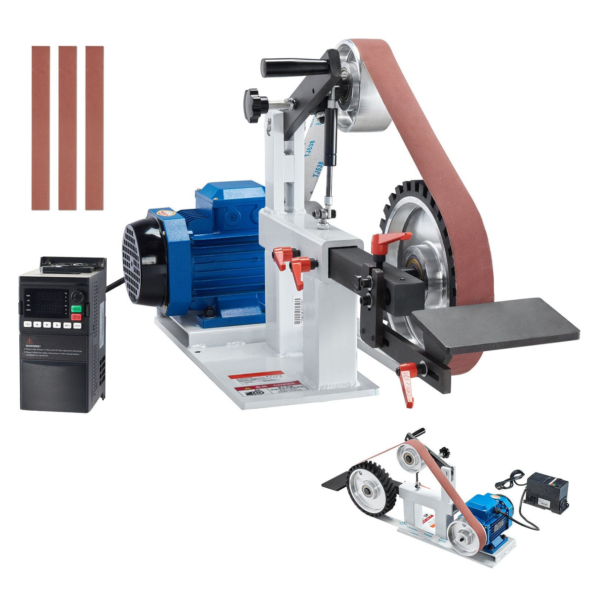 Belt Grinder Sander, 72 x 2-Inch Variable Speed Belt Polisher with VFD, 1500W 2HP Polishing Grinding Machine with 3 Grinding Moulds & 3PCS Sanding Belts for Metalworking, Knife Making