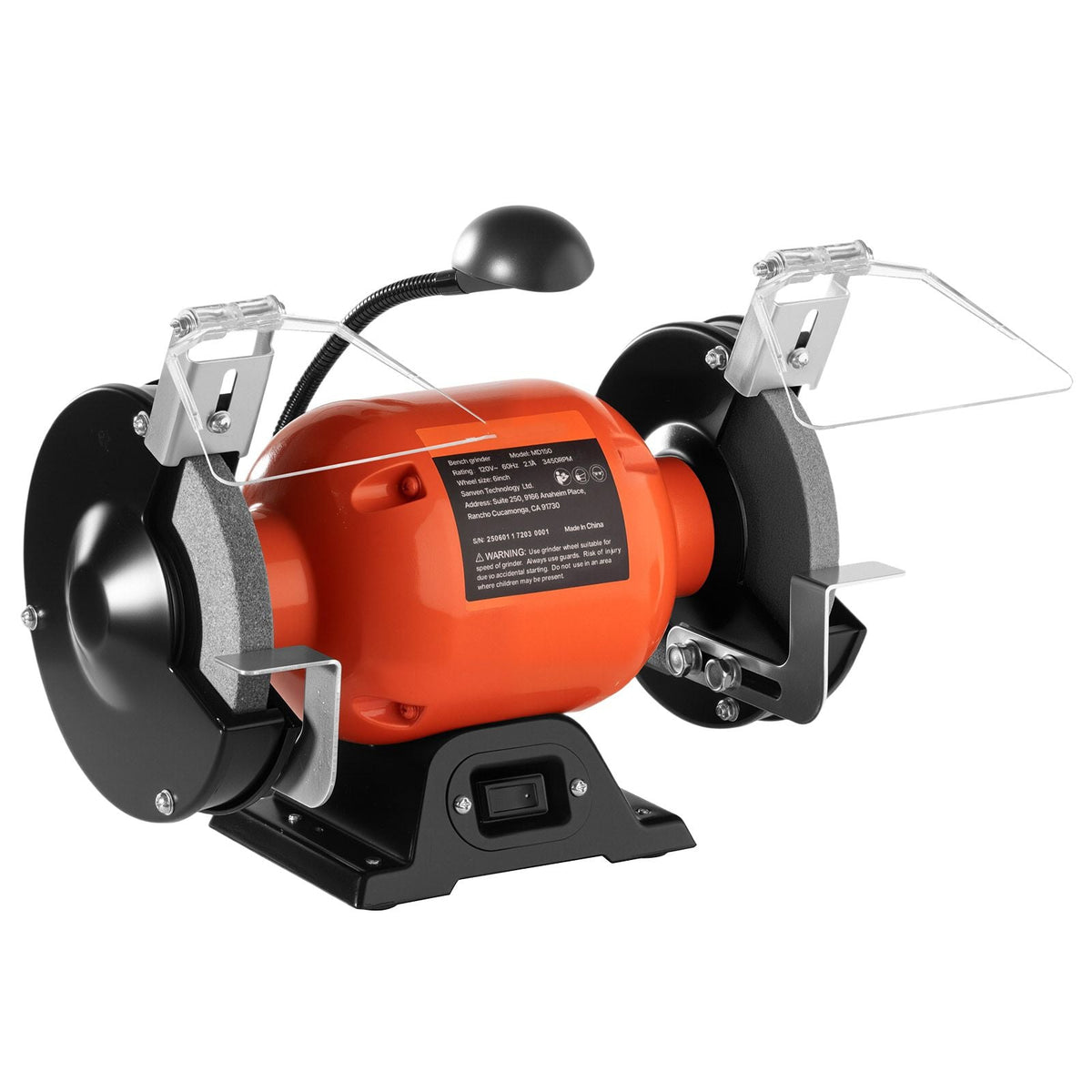 Bench Grinder, 6-inch Single Speed Bench Grinder, 3450RPM High-Speed Table Grinders with 250W 2.1A Induction Motor, 36/60-Grit Grinding Wheels & LED Work Light for Fast Sharpening Grinding