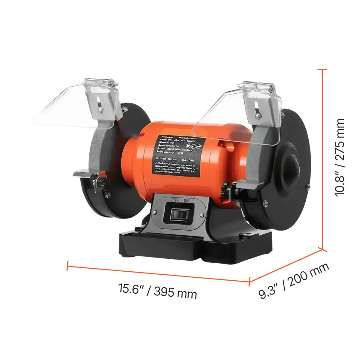 Bench Grinder, 6-inch Single Speed Bench Grinder, 3450RPM High-Speed Table Grinders with 450W 3.8A Induction Motor, 36/60-Grit Grinding Wheel & Adjustable Eye Shield for Fast Sharpening Grinding