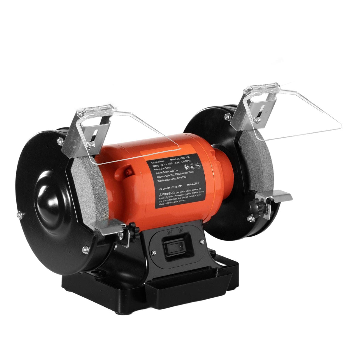 Bench Grinder, 6-inch Single Speed Bench Grinder, 3450RPM High-Speed Table Grinders with 450W 3.8A Induction Motor, 36/60-Grit Grinding Wheel & Adjustable Eye Shield for Fast Sharpening Grinding