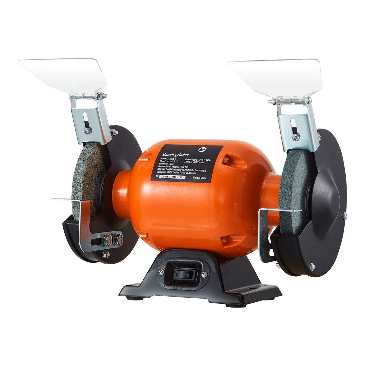 Bench Grinder, 6 inch Single Speed Bench Grinder with 2.1A Brushless Motor 3550 RPM Table Grinder with 36/80-Grit Grinding Wheels for Grinding, Sharpening Application