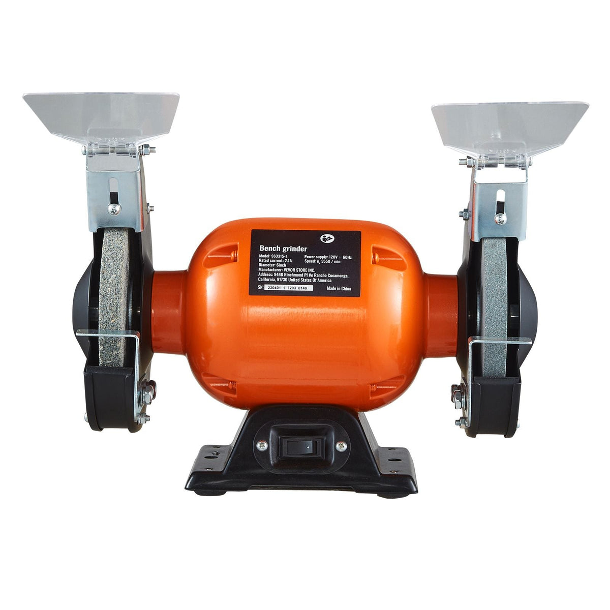 Bench Grinder, 6 inch Single Speed Bench Grinder with 2.1A Brushless Motor 3550 RPM Table Grinder with 36/80-Grit Grinding Wheels for Grinding, Sharpening Application