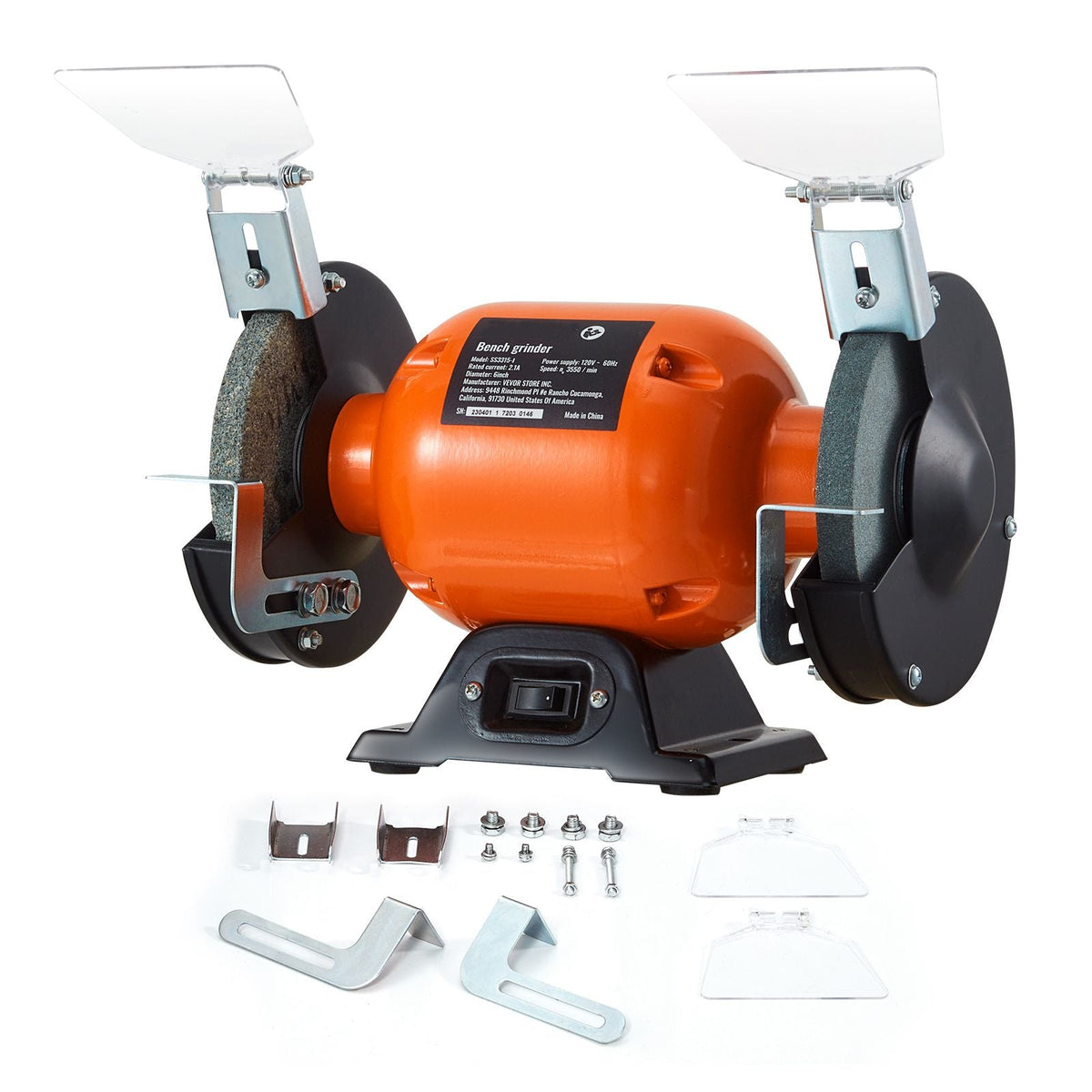 Bench Grinder, 6 inch Single Speed Bench Grinder with 2.1A Brushless Motor 3550 RPM Table Grinder with 36/80-Grit Grinding Wheels for Grinding, Sharpening Application