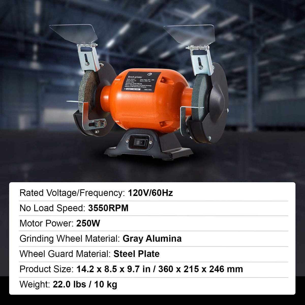 Bench Grinder, 6 inch Single Speed Bench Grinder with 2.1A Brushless Motor 3550 RPM Table Grinder with 36/80-Grit Grinding Wheels for Grinding, Sharpening Application