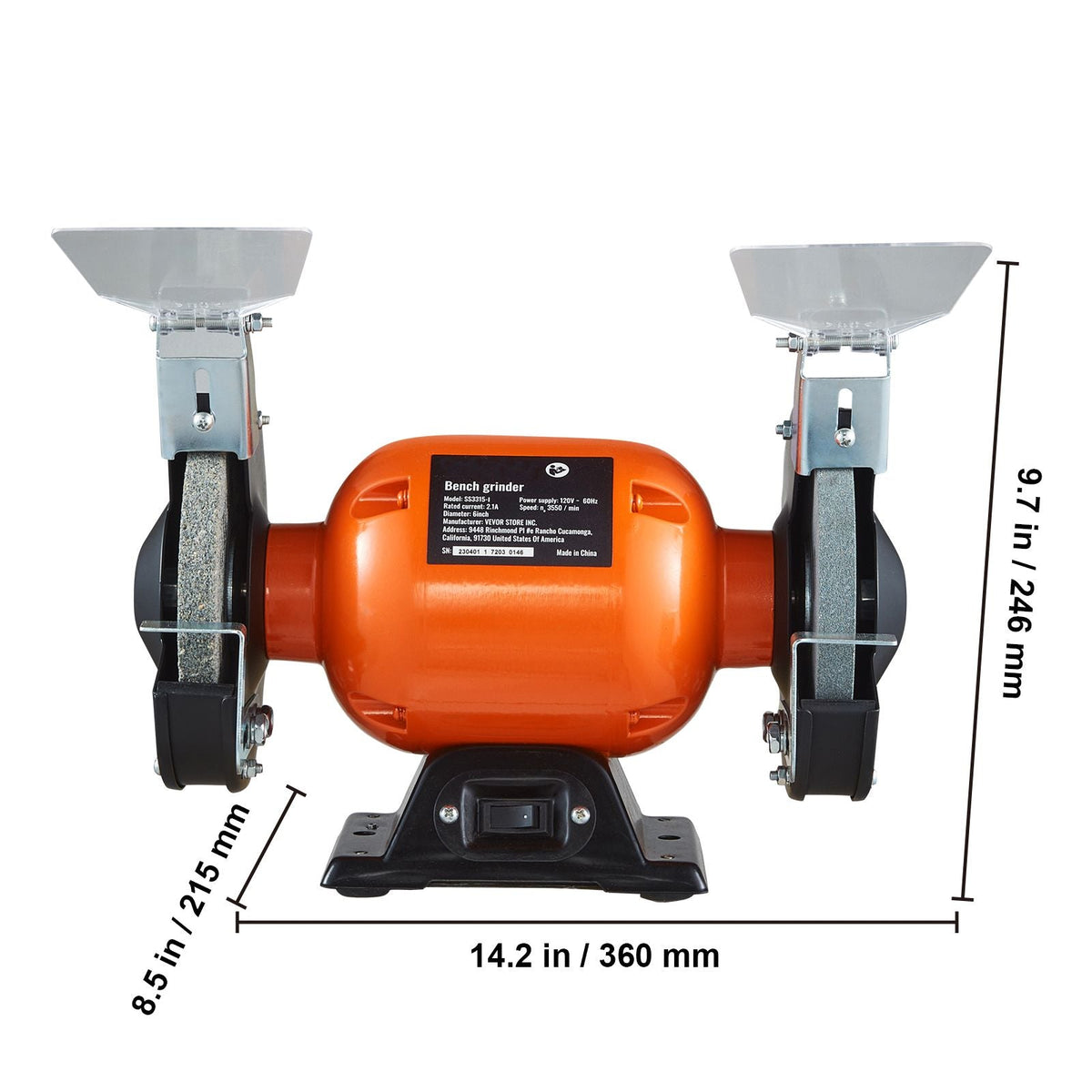 Bench Grinder, 6 inch Single Speed Bench Grinder with 2.1A Brushless Motor 3550 RPM Table Grinder with 36/80-Grit Grinding Wheels for Grinding, Sharpening Application