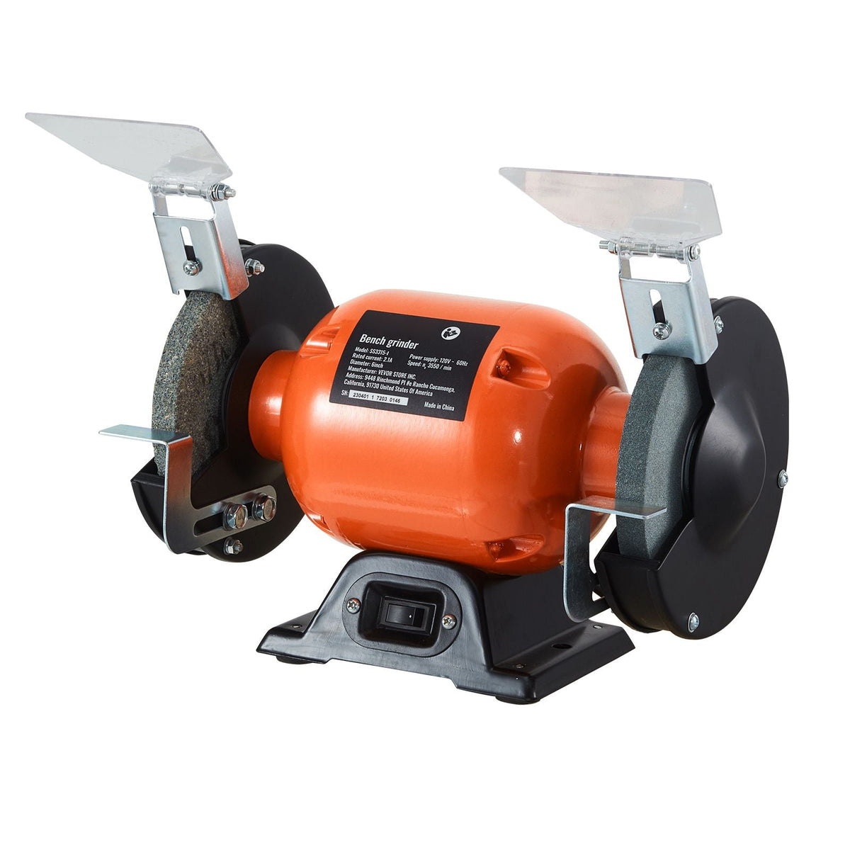 Bench Grinder, 6 inch Single Speed Bench Grinder with 2.1A Brushless Motor 3550 RPM Table Grinder with 36/80-Grit Grinding Wheels for Grinding, Sharpening Application