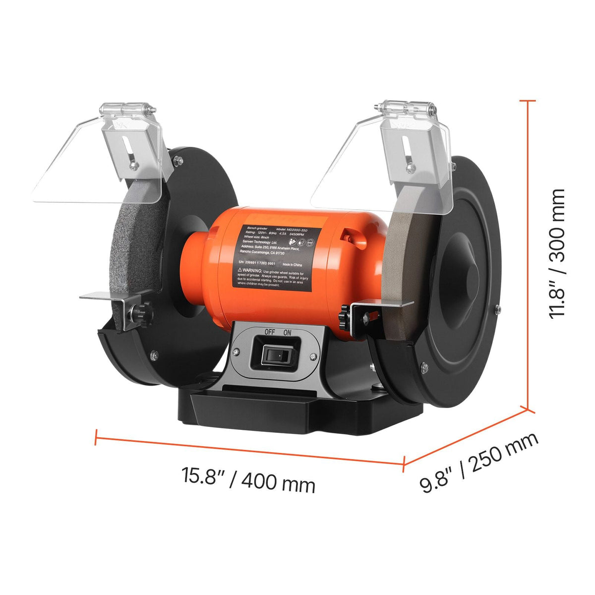 Bench Grinder, 8-inch Single Speed Bench Grinder, 3450RPM High-Speed Table Grinders with 350W 3.0A Induction Motor, 36/60-Grit Grinding Wheel & Adjustable Eye Shield for Fast Sharpening Grinding