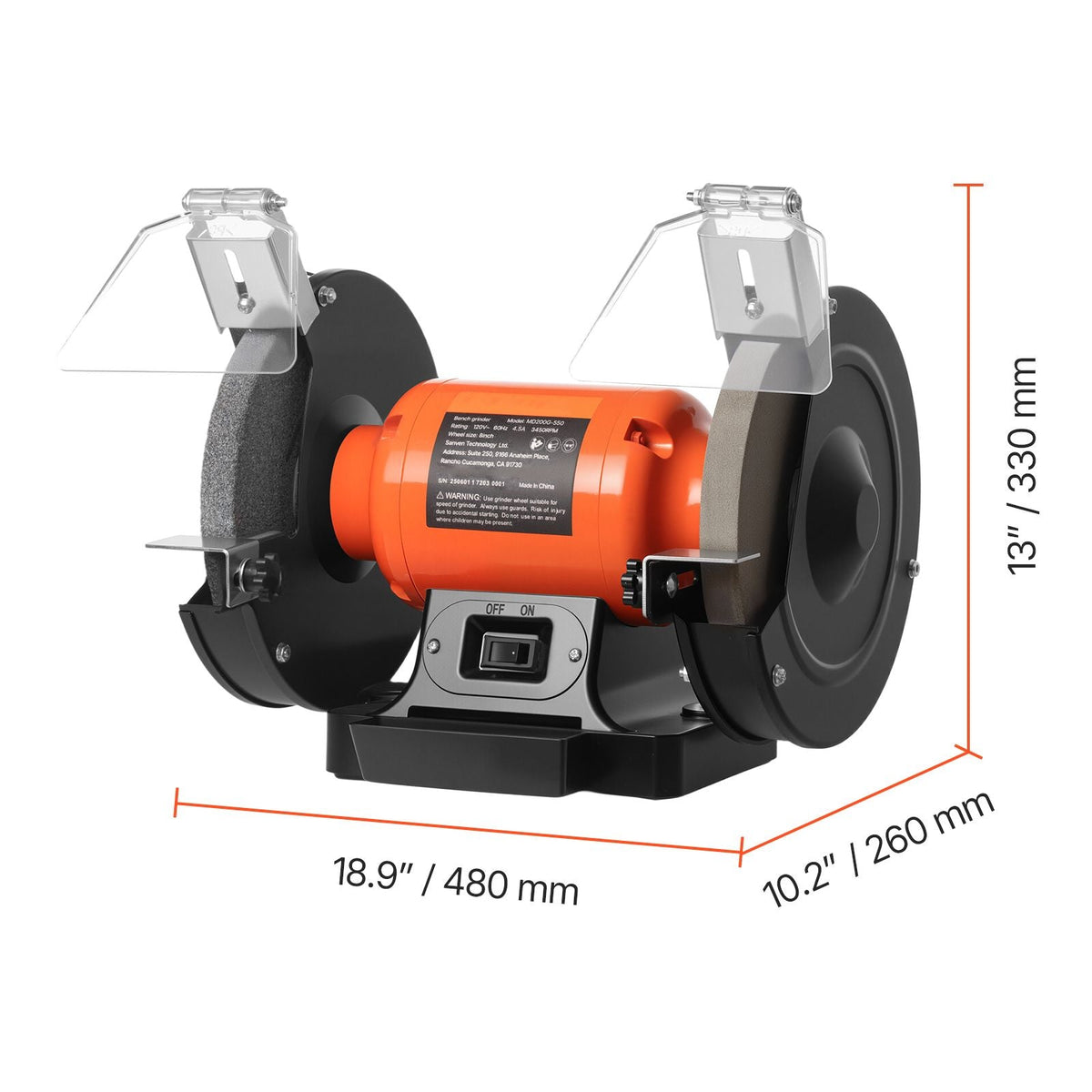 Bench Grinder, 8-inch Single Speed Bench Grinder, 3450RPM High-Speed Table Grinders with 550W 4.5A Induction Motor, 36/60-Grit Grinding Wheel & Adjustable Eye Shield for Fast Sharpening Grinding