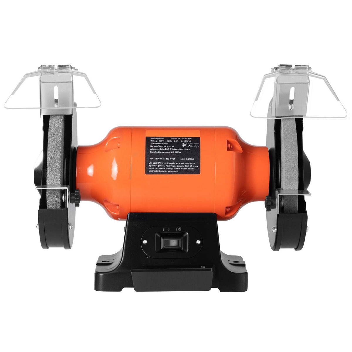Bench Grinder, 8-inch Single Speed Bench Grinder, 3450RPM High-Speed Table Grinders with 750W 6.2A Induction Motor, 36/60-Grit Grinding Wheel & Adjustable Eye Shield for Fast Sharpening Grinding