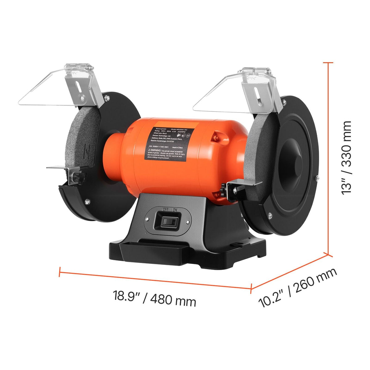 Bench Grinder, 8-inch Single Speed Bench Grinder, 3450RPM High-Speed Table Grinders with 750W 6.2A Induction Motor, 36/60-Grit Grinding Wheel & Adjustable Eye Shield for Fast Sharpening Grinding