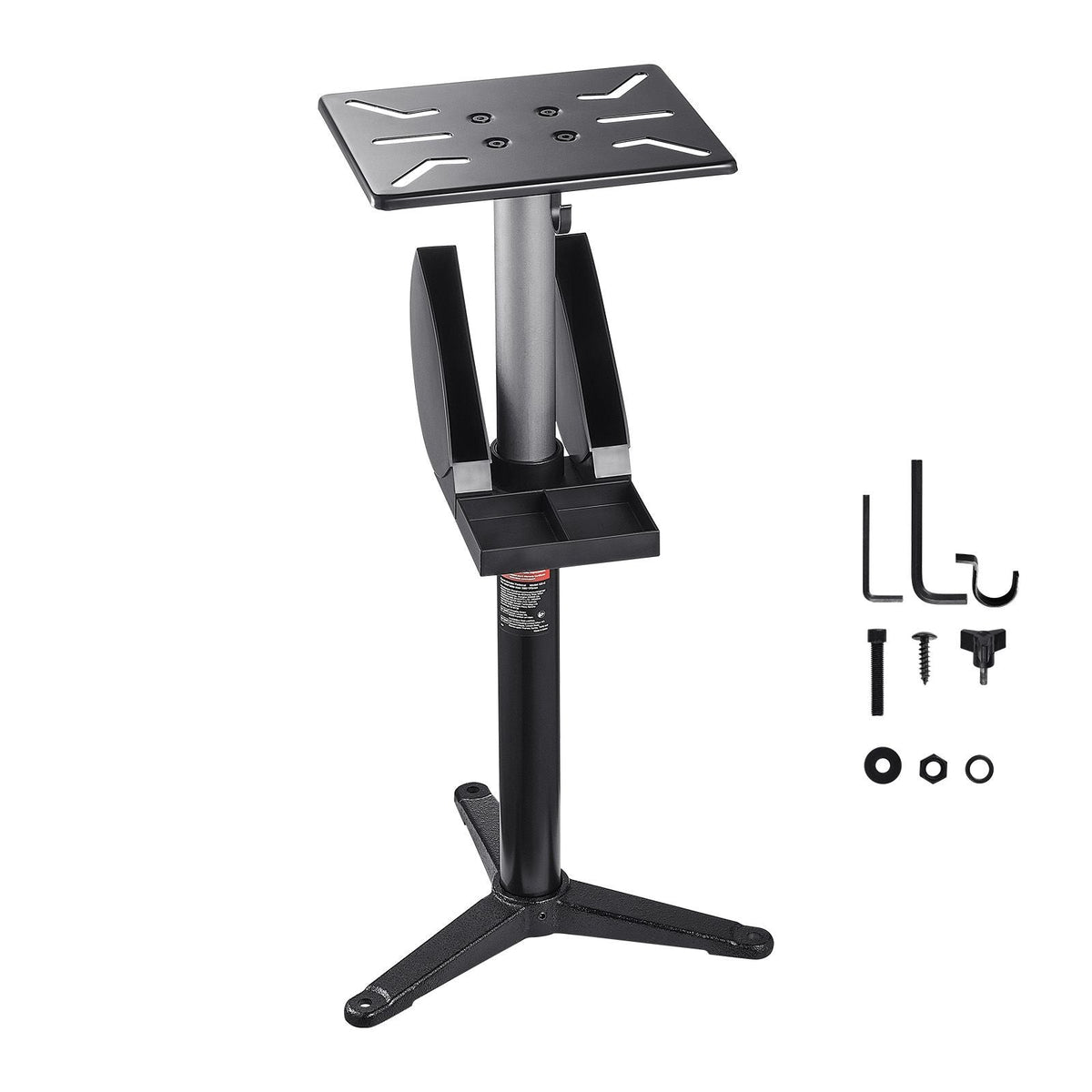 Bench Grinder Stand, Bench Grinder Vise Floor Pedestal with 12" x 10" Mounting Plate, 5-Level Height Adjustable Pedestal Stand with Grinding Wheel Storage Compartment & Heavy-Duty Cast Iron Base