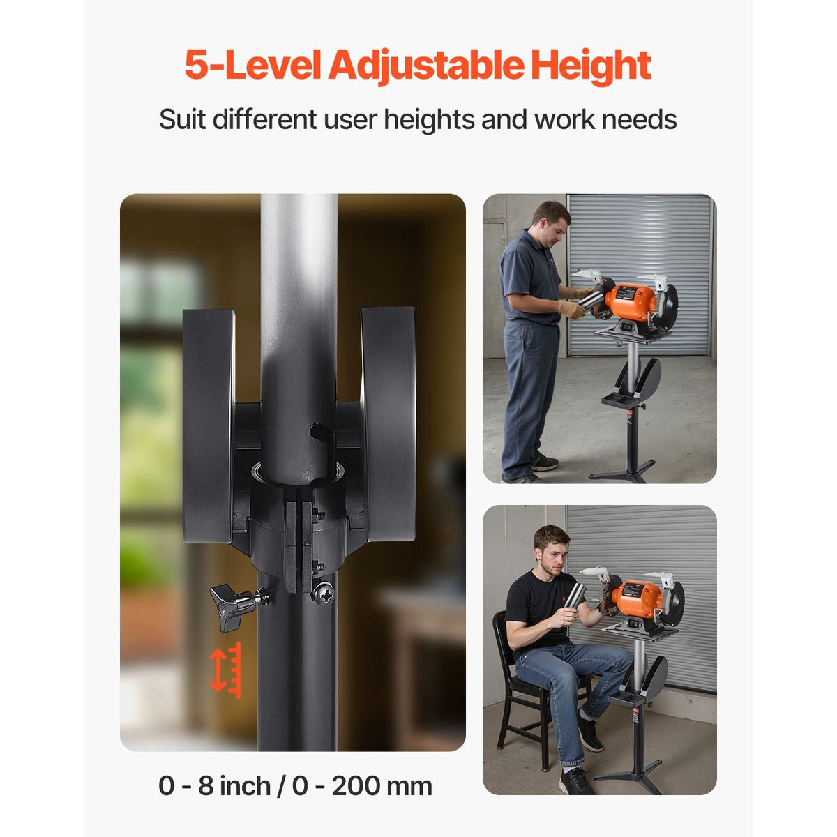 Bench Grinder Stand, Bench Grinder Vise Floor Pedestal with 12" x 10" Mounting Plate, 5-Level Height Adjustable Pedestal Stand with Grinding Wheel Storage Compartment & Heavy-Duty Cast Iron Base
