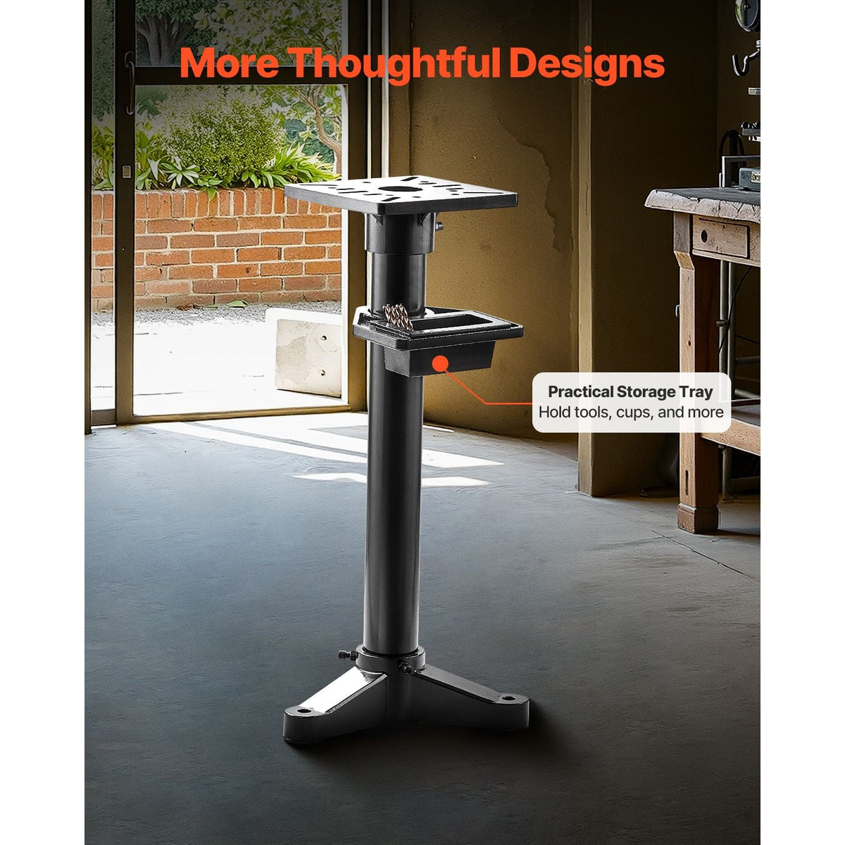 Bench Grinder Stand, Heavy-Duty Bench Grinder and Vise Floor Pedestal with 10.6" x 10.6" Mounting Plate, Pre-Cut Mounting Slots & Water Pot, Compatible with Most Bench Grinders
