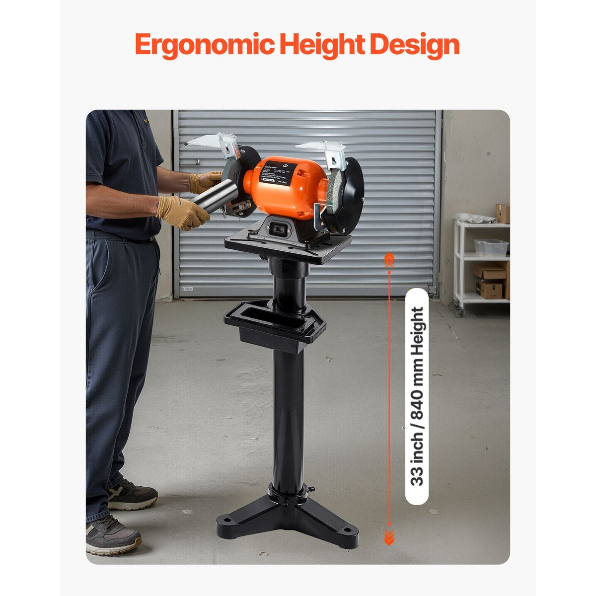 Bench Grinder Stand, Heavy-Duty Bench Grinder and Vise Floor Pedestal with 10.6" x 10.6" Mounting Plate, Pre-Cut Mounting Slots & Water Pot, Compatible with Most Bench Grinders