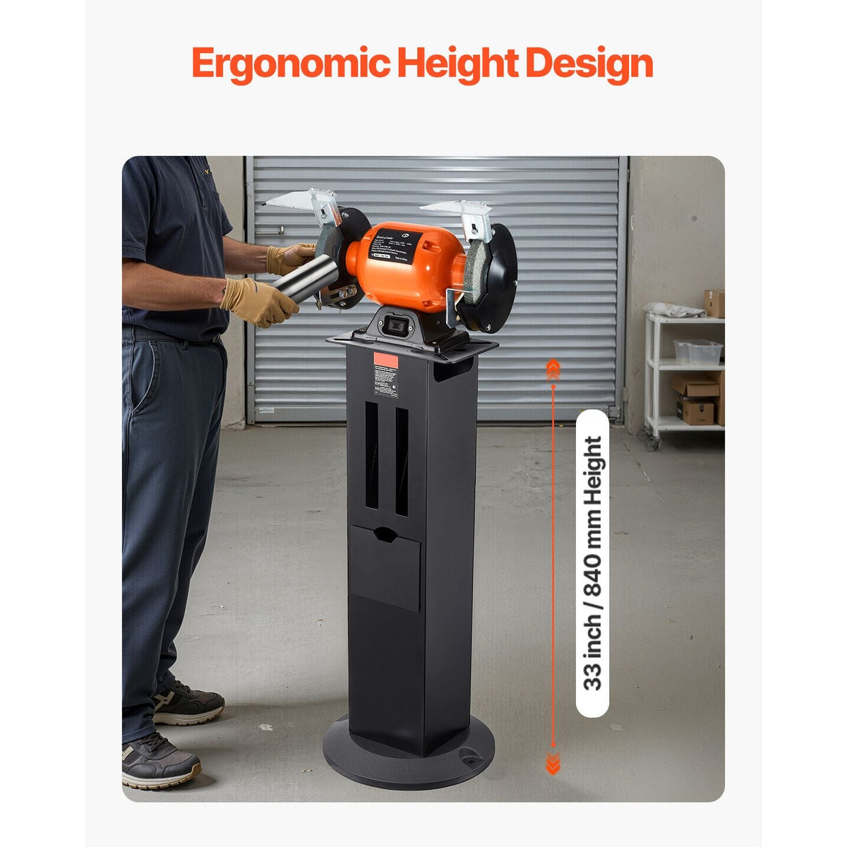 Bench Grinder Stand, Heavy-Duty Bench Grinder and Vise Floor Pedestal with 11" x 6.7" Mounting Plate, Grinding Wheel Storage Compartments & Cast Iron Base, Compatible with Most Bench Grinders